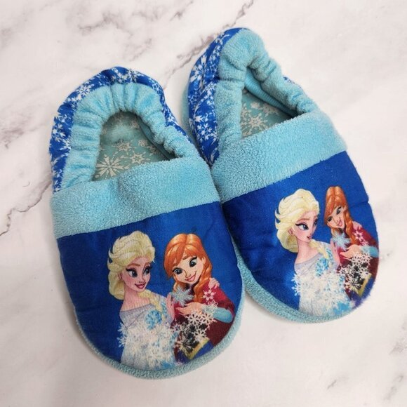 Frozen Disney Elsa and Anna Soft Slip On Slippers Girls Large 9/10 - Picture 1 of 4